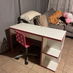 Pink+white Desk With Chair