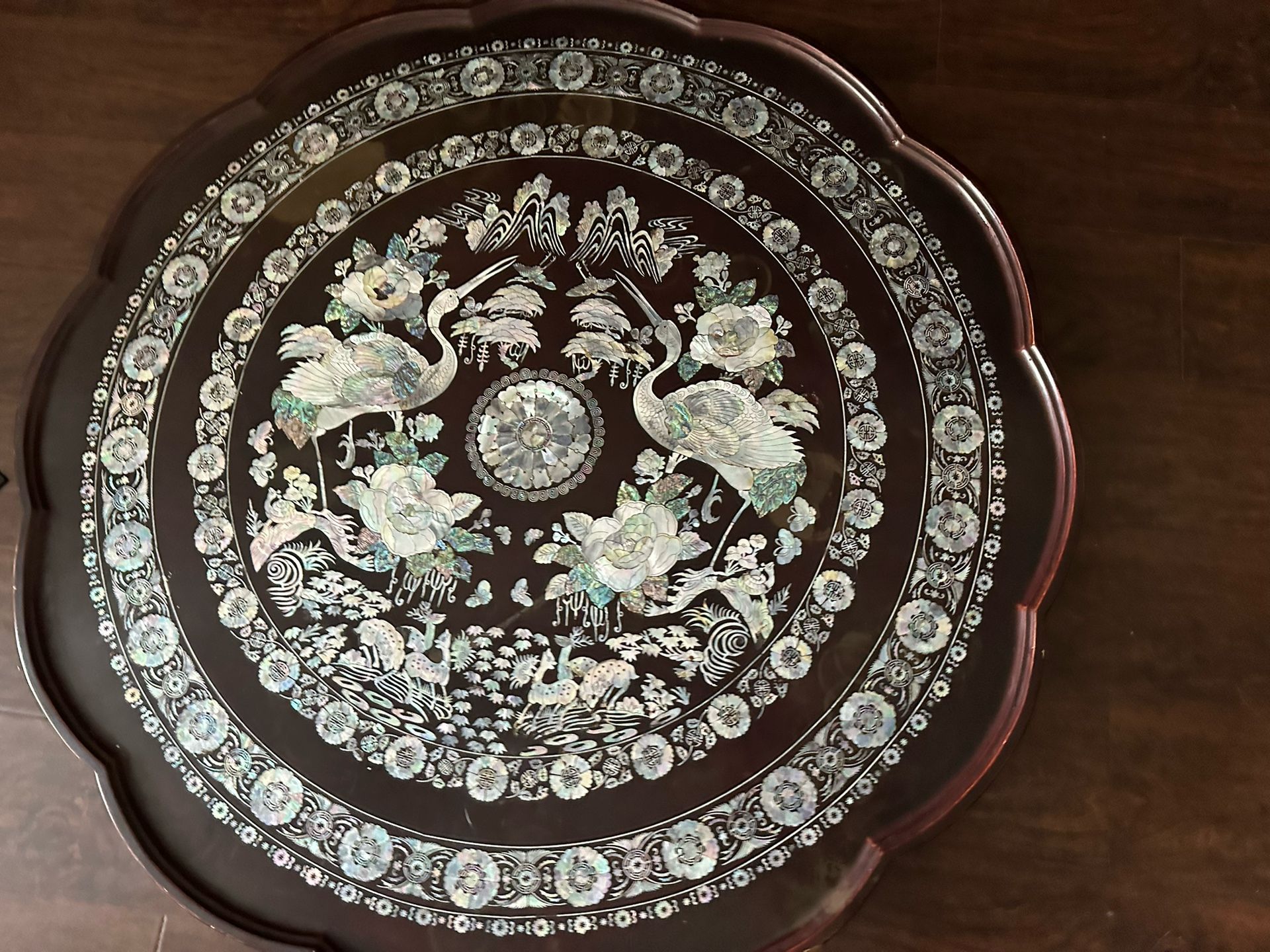 XL 41.5” Vintage Korean Mother Of Pearl Low Folding Table