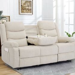 3-Seater Sofa with Recliner Sofa, Reclining Loveseat with Console, Oversized Reclining Couch with Drop Down Table, with Cup Holder and Recessed Power 