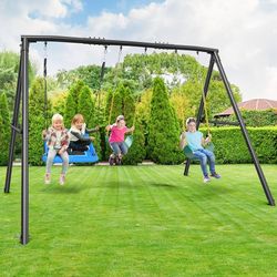 Hapfan Heavy Duty 600 lb Swing Set with 1 Platform Swing, 2 Belt Swings, Metal Frame Swing Set for Outdoor Backyard