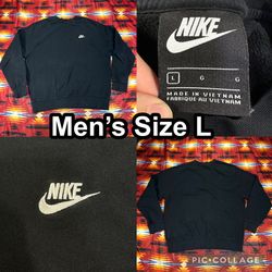 Nike Club Fleece Sweatshirt Men’s Large Black Pullover Swoosh Logo Crewneck