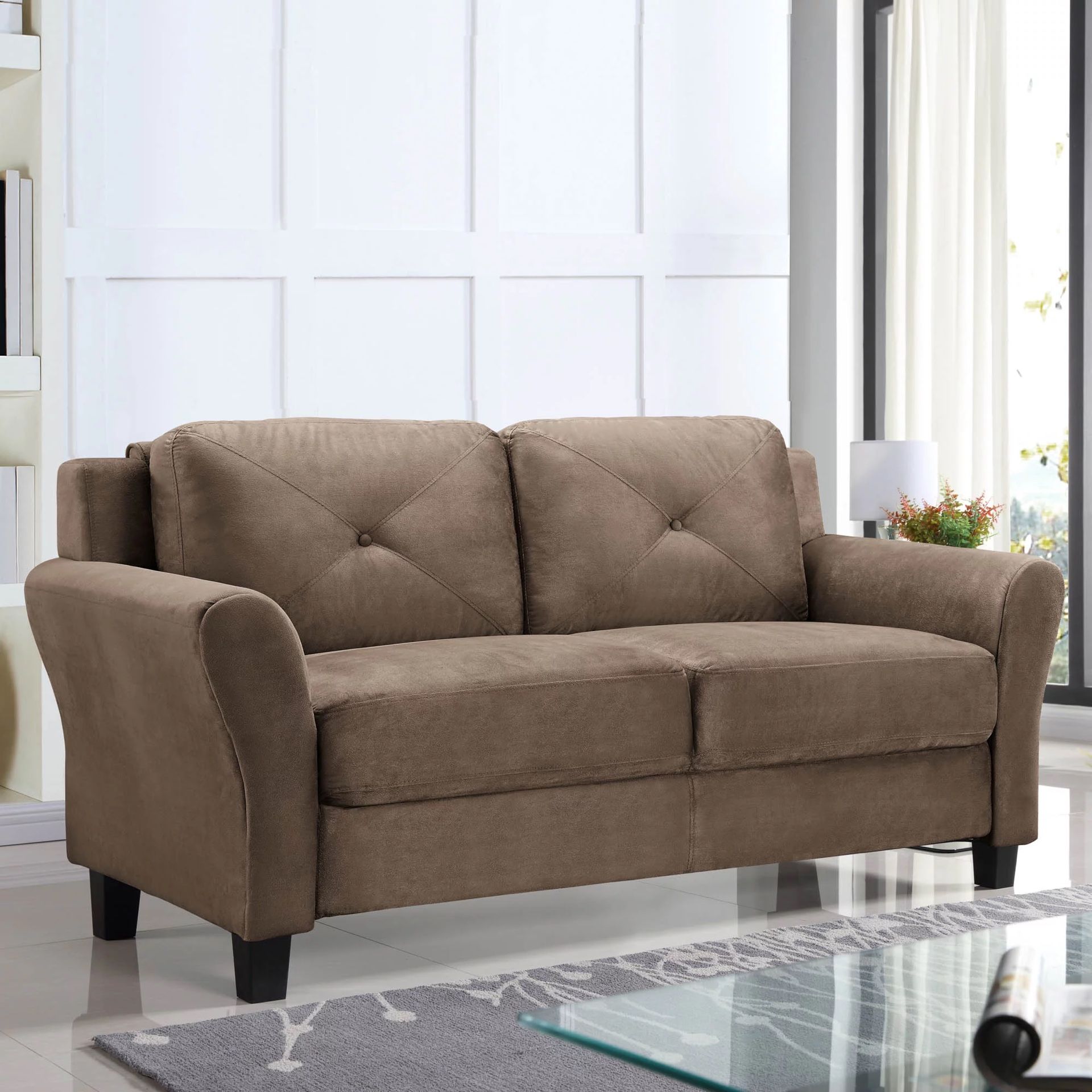Lifestyle Solutions Taryn Loveseat with Rolled Arms, Brown Fabric Brown - 57.9”L x 31.5”W x 32.7”H
