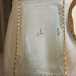 Glass Platter Trimmed In Gold 