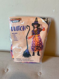 Spooktacular Creations Light Up Polka Dot Witch Tutu Costume for Girls, Starry Witch Dress with Magic Hat and Broom size S 5-7 years