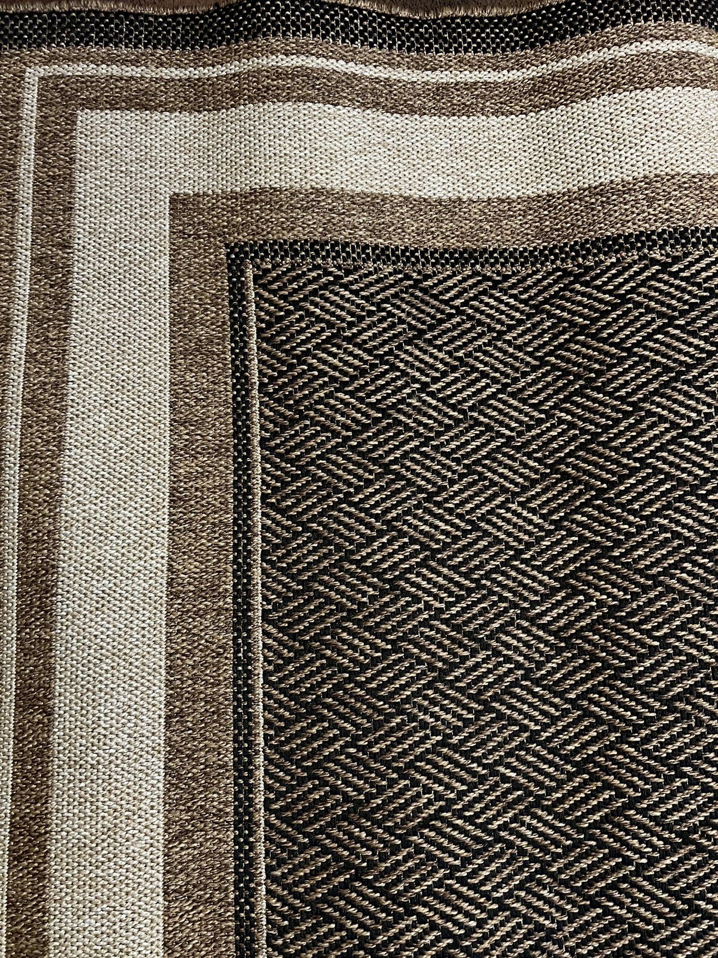 Outdoor/Indoor Rug 7’10” x 10’ – Gertmenian Ravenna – Brown/Tan/Black – Great Condition