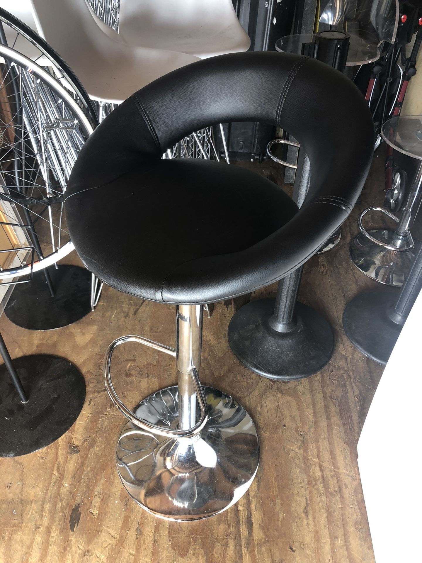 Black Faux Leather Bar Stool Cushioned