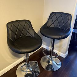 Black Leather Bar Stools (2) 