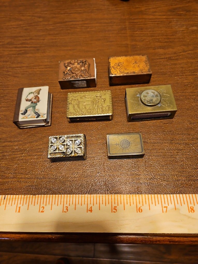 7  Copper & Brass Antique Match Book Holders  