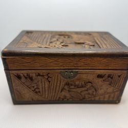 Vintage Hand Carved Wood Box Religious Saint Folk Art 12"L x 7"W x 6"H