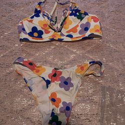 Womens Large Flower Cheeky Swimsuit Bikini 