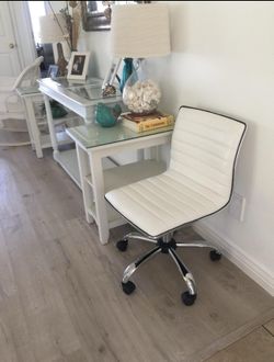 White Rolling Task Chair, Office Chair Adjustable Height Desk Cahir
