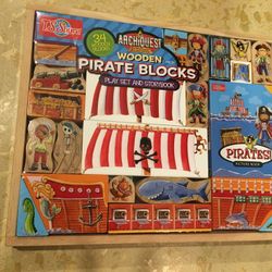 NIB HAND PAINTED T.S. Shure ArchiQuest Wooden Blocks Play Set & Storybook Pirate