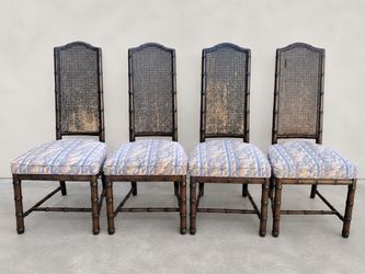 Vintage Henredon Hollywood Regency Cane Bamboo Dining Chairs Set of 4 Project