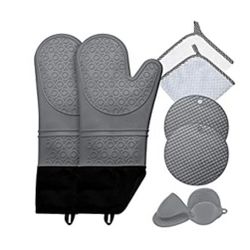New in bag 15 Inch Silicone Oven Mitts and Pot Holders, 8-Piece Set, Heat Resistant Oven Gloves with Mini Oven Gloves Hot Pads Potholders Dish Towels 