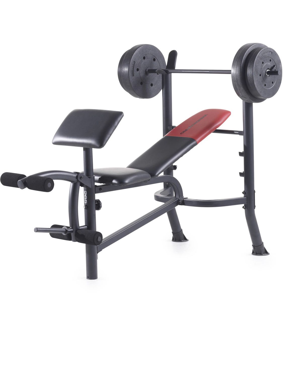 Weider standard adjustable weight bench with 80lb weight bar set