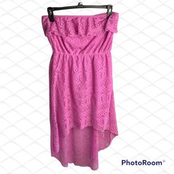 Maurices Rose Pink Lined Lacy High Low Strapless Dress Wm L