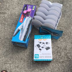 Great Office Lot 3 Hole Paper Punch Clippers Hole Punch And 2 Mini Staples Plus Paper Holder 