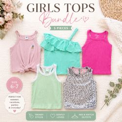 Trendy Girls Tops Bundle (5 Pieces) – Size 6–7 And 7/8– Summer