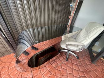 Beautiful mirror Office table with off white leather office chair for sale