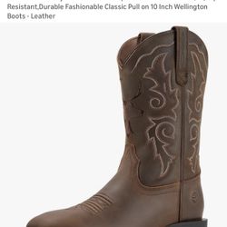New Sz13 SUREWAY Cowboy Boots For Men - Square Toe Western Boot,Oil/Slip Resistant,Durable Fashionable Classic Pull on 10 Inch Wellington Boots - Leat