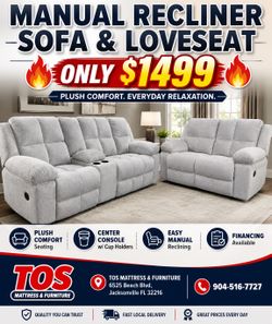 Manual Recliner Sofa & Loveseat. 🚚WE DELIVER🚚