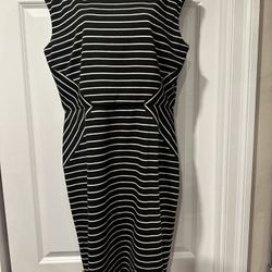 Chic Black and White Striped Sheath Dress - Size 14