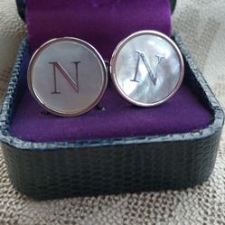 Mother Of Pearl And Silver Initial "N" Cufflinks