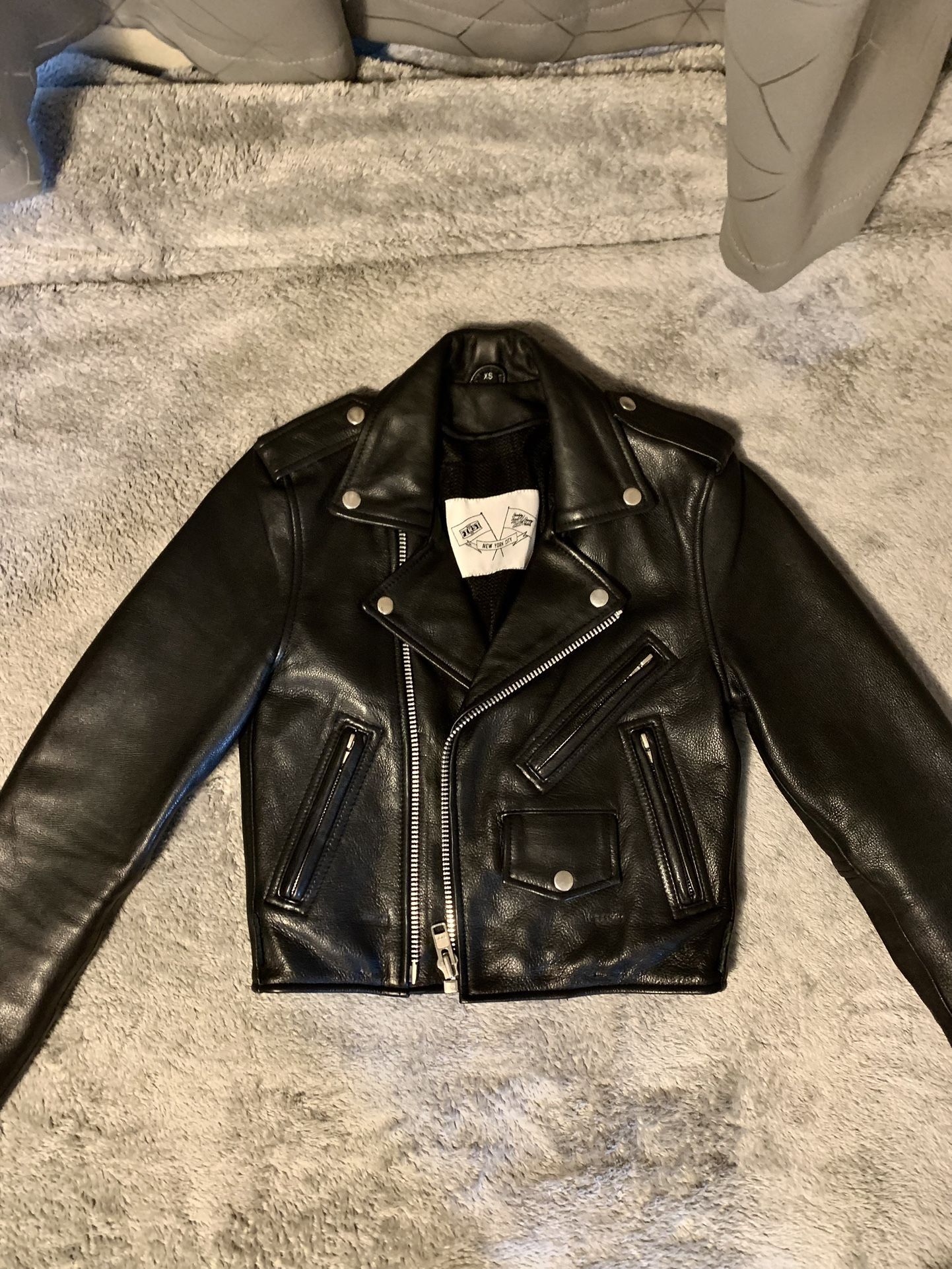 Leather Jacket Cropped, Black, 32