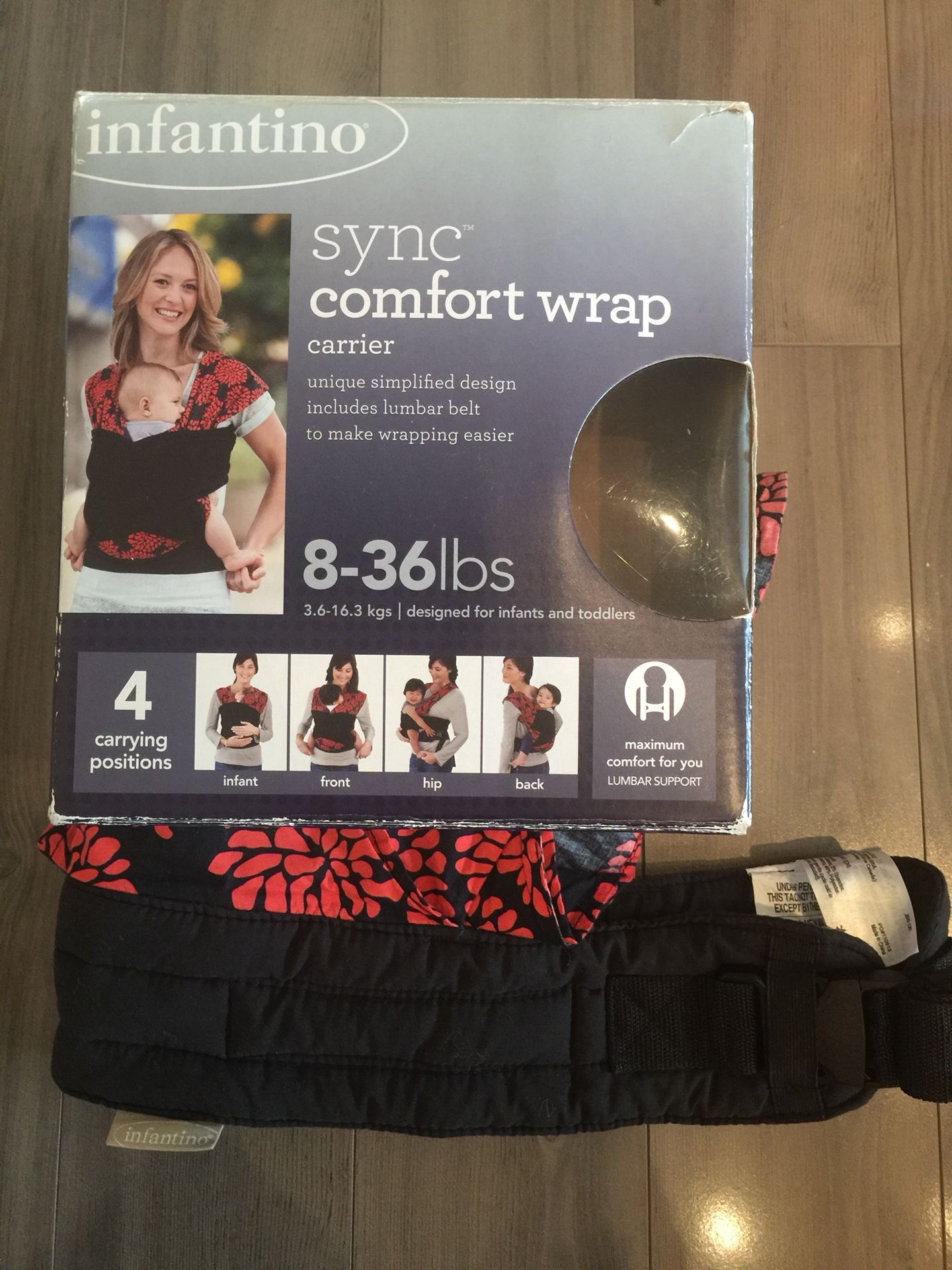 Infantino sync comfort wrap carrier black/red baby infant toddler carrier front side hip back