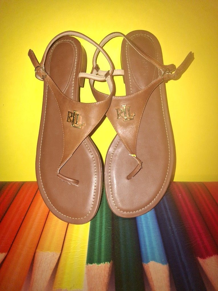 Lauren by Ralph Lauren Womens Ellington Flat Sandal 8 Polo Tan