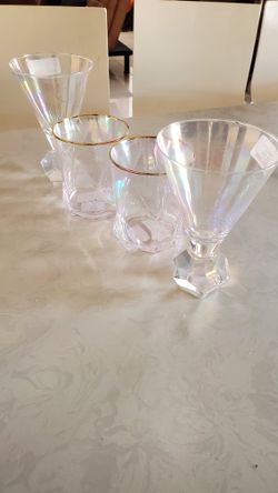Gold Hexagon Cocktail or Stemless Wine Glasses