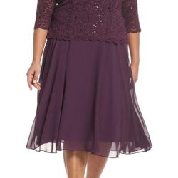 Alex Evenings Women's Plus Size Tea Length Lace Mock Dress

