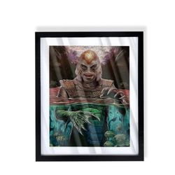 Custom Art piece of the creature from the black lagoon on black frrame