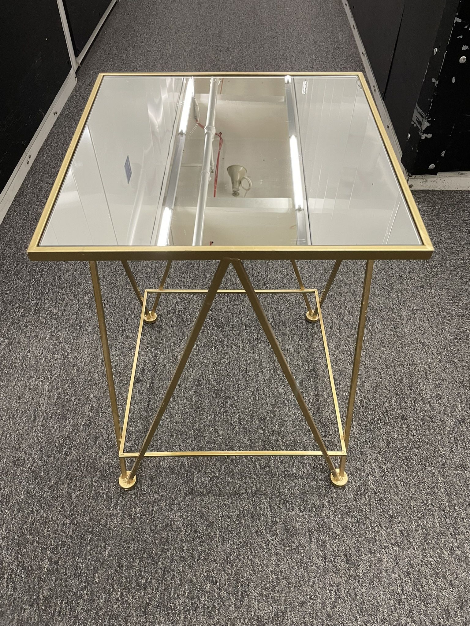 Gold Metal Accent Table with Mirrored Top