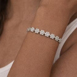 Kay Jewelers Diamond Cluster Bracelet Sterling Silver Adjustable Fine Jewelry