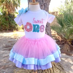 Sweet One First Birthday Tutu Set Embroidered Donut 1st Smash Cake Outfit Pastel