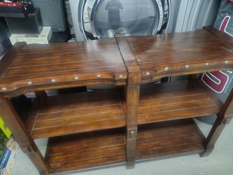 Dark Wood Console Table with Shelves