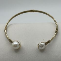 Wire Cuff Bracelet With Genuine Pearls 7 “ Great Condition 