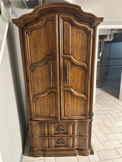 Vintage Wood Armoire with Ornate Hardware