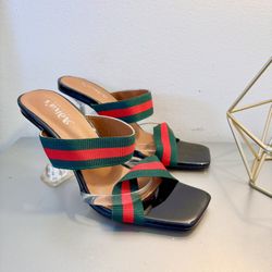 Women's Clear Peep Toe Sandals Stiletto Heels Transparent Strappy High Heels Slip on Mules for Women Backless Party Shoes