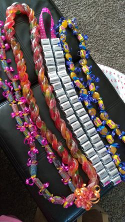 Money, candy & foam flower lei's 🌺