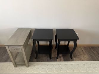 2 black 1 grey end tables