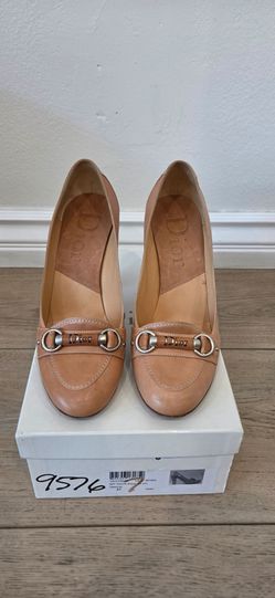 Dior Tan Leather Women's Heels with Metal Bit Size 7