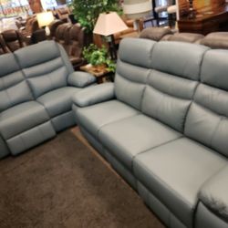LEATHER POWER RECLINING SOFA AND LOVESEAT SET 