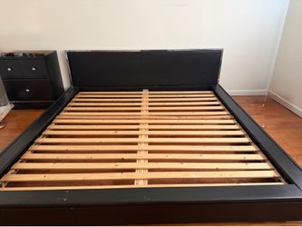 King Size Low Platform Bed Frame – Kid-Friendly, Solid Wood Slats – Quick Sale