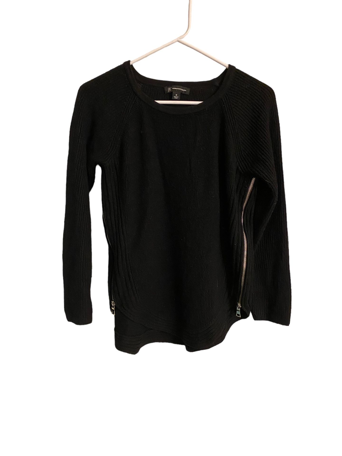 Inc International Concepts Women’s Black, Side Zip Sweater, Size Medium 