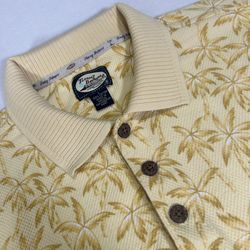 Tommy Bahama Men’s Large Yellow Hawaiian Palm Trees Short Sleeve Polo Shirt