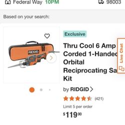 Unopened Brand New Thru Cool 6 Amp Corded 1-Handed Orbital Reciprocating Saw Kit