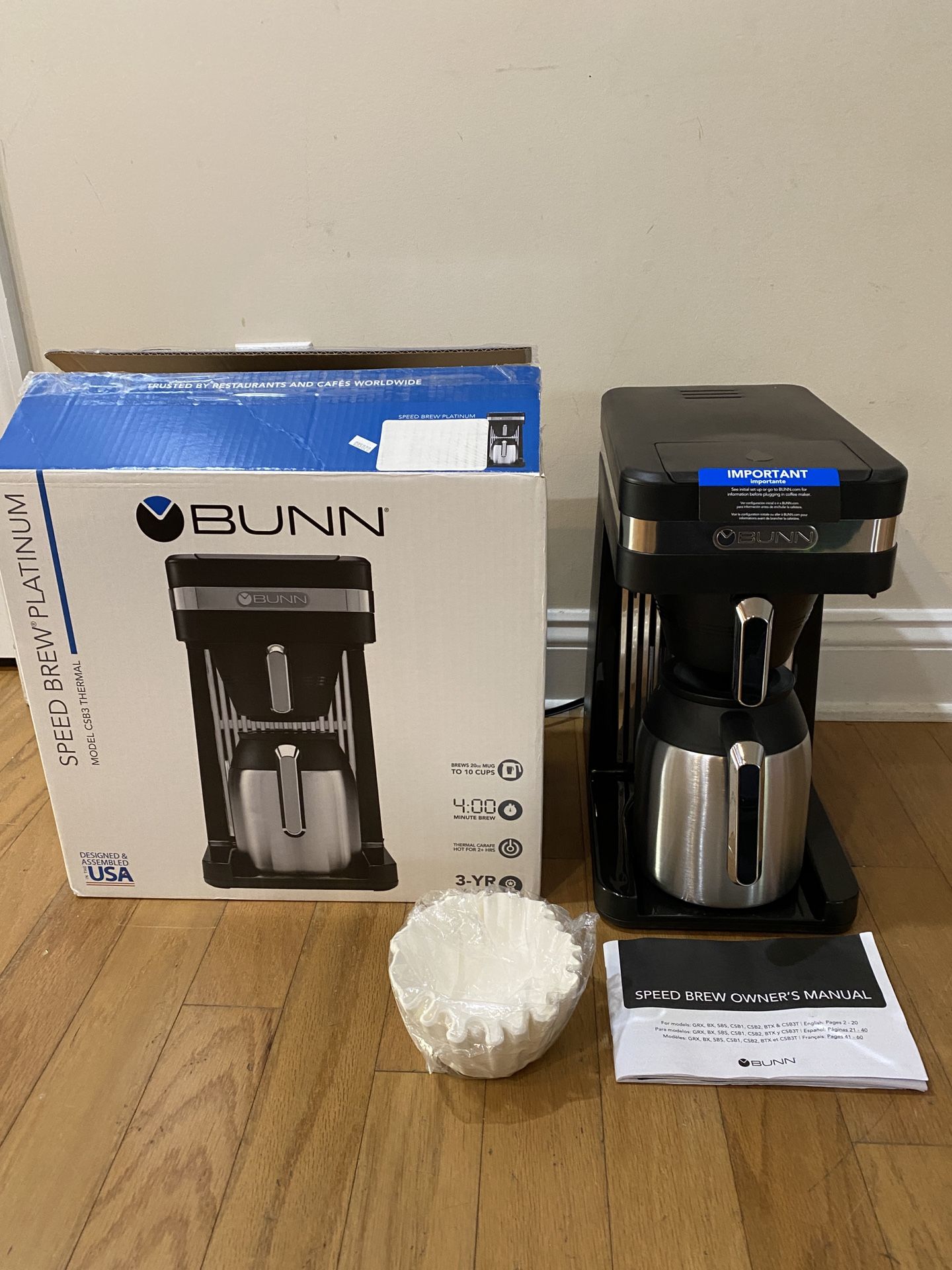 BUNN 55200 CSB3T Speed Brew Platinum Thermal Coffee Maker Stainless Steel, 10-Cup LIKE NEW