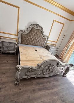 Baroque Style King Bed Frame with Nightstands